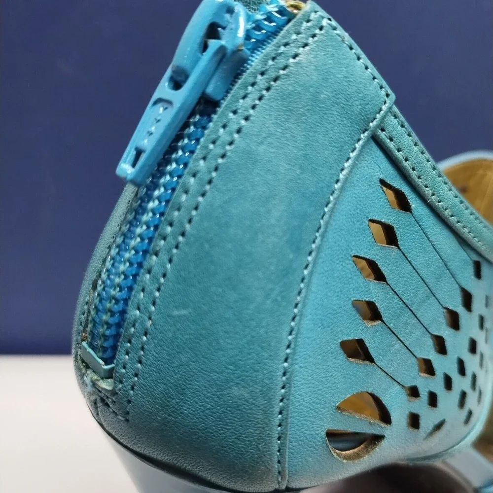 Carlos Santana Joplin Platform Heels Womens 8 Turquoise Leather Cut Out Open Toe